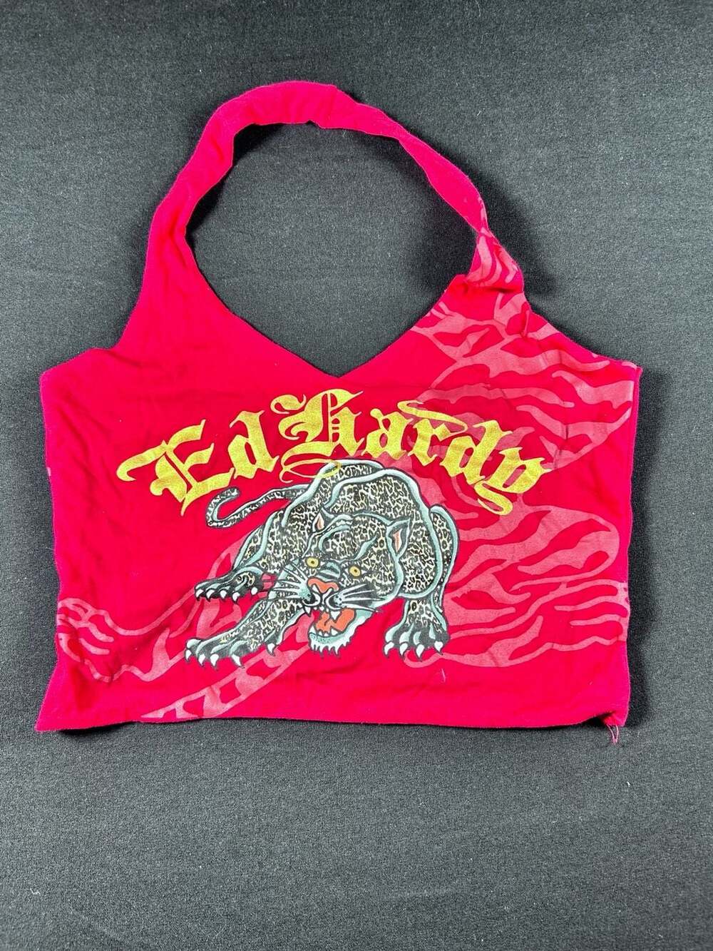 Ed Hardy Halter Top Red Leopard Graphic Crop Tank Womens Size L